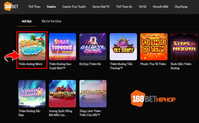 Các bước thiết lập mức cược và chọn dòng thắng trong game Thiên Đường Bikini