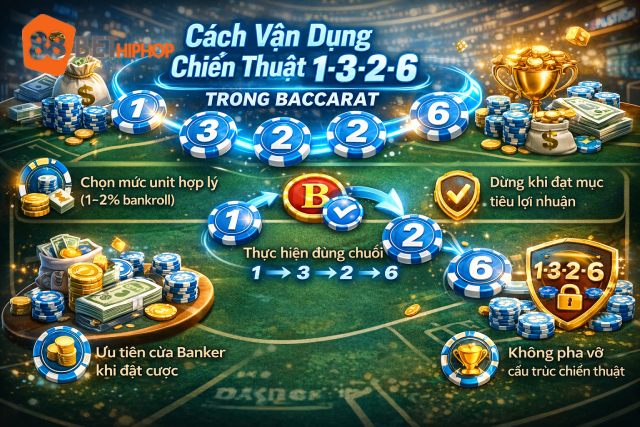 Ứng dụng hệ thống 1-3-2-6 vào bàn cược Baccarat thực tế để kiểm soát rủi ro.